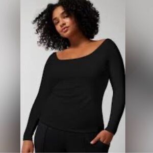 Soma | Black Ribbed Scoop Neck Long Sleeved Top - Attached Bra | SZ Medium